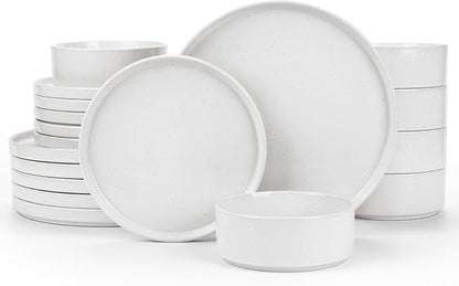 Famiware Nebula Plates and Bowls Sets, 18 Pieces Dinnerware Sets, Dishes Set for 6, White