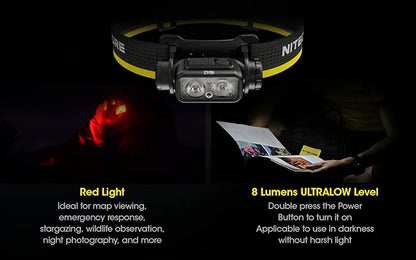Nitecore NU43 Rechargeable Headlamp, 1400 lumens USB-C Bright Lightweight for Camping, Running, or Working, with Spotlight, Floodlight, Red Light, Including NitecoreS Sticker