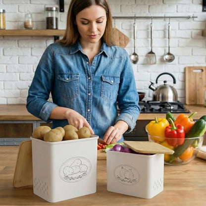Lifewit Plastic Potato and Onion Storage Bin Box, Set of 2, White
