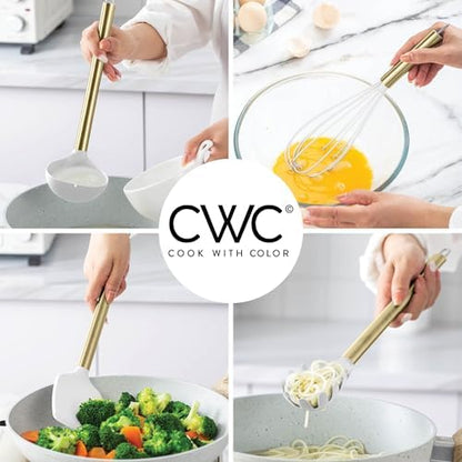COOK WITH COLOR Silicone Cooking Utensils, Kitchen Utensil Set, Easy to Clean Silicone Kitchen Utensils, Cooking Utensils for Nonstick Cookware, Kitchen Gadgets Set with Holder, 11 Pieces