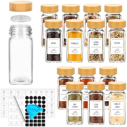 4 oz Glass Spice Jars with Bamboo Lids,16 Pack Spice Bottles