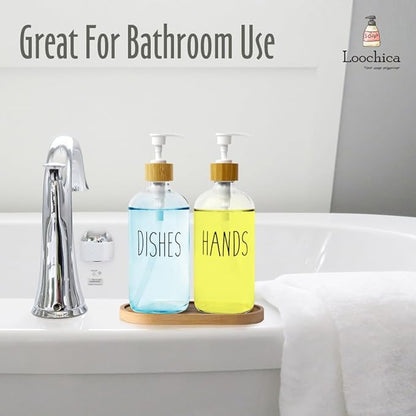 LOOCHICA Clear Glass Soap Dispenser Set