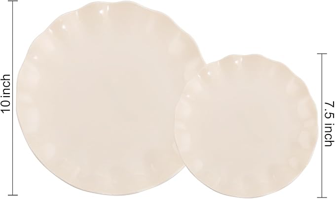 LIYH 24 Pcs Plastic Plates Reusable,Unbreakable Dinner Plates, Scalloped Plastic Plates, Dishwasher Safe,Ivory Plate Sets Perfect for Parties, Birthday, Picnics, BPA Free(12Guests)
