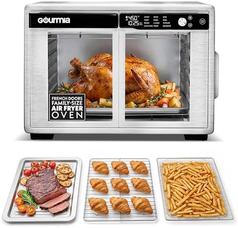 Gourmia French Door Digital Air Fryer Oven - XL 25QT Capacity, 12 Presets, FryForce 360° Tech, Dehydrate, Proof, Slow Cook, Fits 13” Pizza, 1700W, Stainless Steel