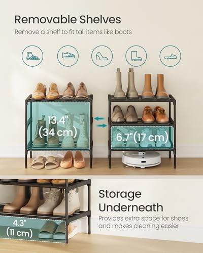 SONGMICS Shoe Rack, 3-Tier Stackable Metal Shoe Organizer, 17.7" Wide