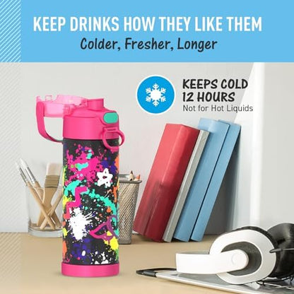 THERMOS FUNTAINER Water Bottle with Spout, 16oz, Graffiti Girl