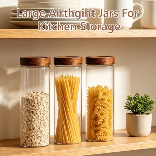 KEYWING 64oz Pasta Storage Containers with Lids, Glass Spaghetti Containers