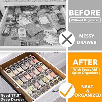SpaceAid Spice Drawer Organizer with 28 Spice Jars, 386 Spice Labels, 4 Tier Seasoning Rack Tray Insert for Kitchen Drawers, 13" Wide x 17.5" Deep (Pack of 2)