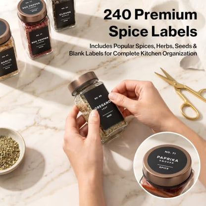 EDELHAUS Glass Spice Jars with Label, 24x Champagne Bronze Steel Lids