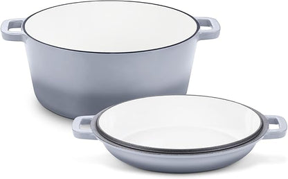 TeamFar 5 Quart Enameled Cast Iron Dutch Oven, 2-In-1 Dutch Oven Pot Cookware