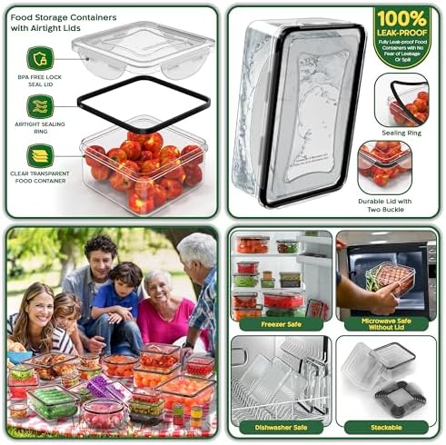 RockBerry 50 Pcs Large Food Storage Containers with Lids Airtight-85 OZ to Sauces Box-Total 526 Oz BPA Free Plastic Stackable Meal Prep For Pantry kitchen Organization, Microwave Safe-Pen Labels
