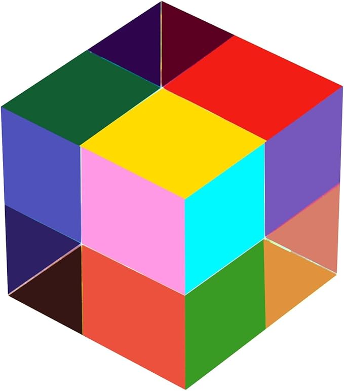 CMY Color Cube, 40mm (1.6 inch) Mixing Colorful Acrylic Prism, Physics Toy and Desktop Decor, Educational Toys Gift for Kids, 4cm