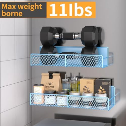 DTUQYX Magnetic Spice Rack for Refrigerator, 4 Pack 100% Metal Strong Magnet Fridge Shelves, Space Saving Spice Organizer, No Drilling Moveable Home Kitchen Laundry Room Storage Organization, Blue