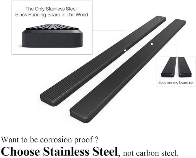 APS 5in Stainless Steel Black Running Boards Compatible with Ford F150 2015-2026 SuperCrew Cab & F150 Lightning 2022-2026 & F-250 F-350 Super Duty 2017-2026 Crew Cab (Nerf Bars Side Steps)
