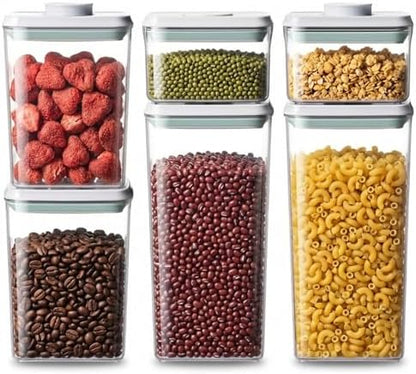 Pop Airtight Food Storage Containers with Lids Stackable Containers for Kitchen Pantry Organization Ideal for Cereal Snacks Flour Sugar Coffee and Spaghetti (gray, 6 pcs)