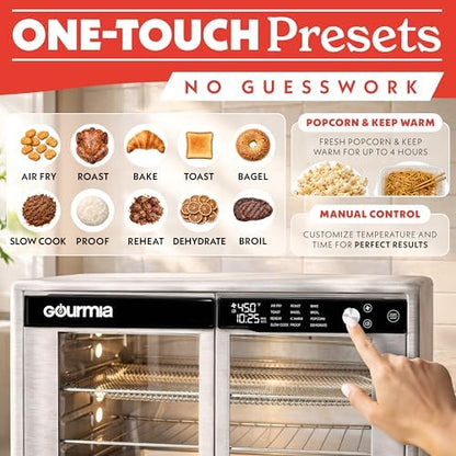 Gourmia French Door Digital Air Fryer Oven - XL 25QT Capacity, 12 Presets, FryForce 360° Tech, Dehydrate, Proof, Slow Cook, Fits 13” Pizza, 1700W, Stainless Steel