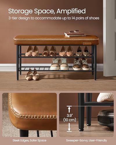 VASAGLE Shoe Bench, Synthetic Leather with Stitching, Loads 300 lb