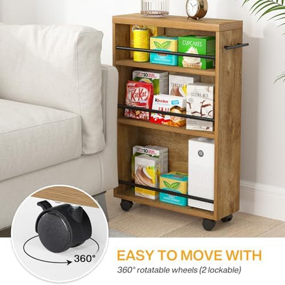 Tribesigns Slim Storage Cart, Rolling Narrow Kitchen Cart on Wheels for Small Place, 4-Tier Slide Out Slim Utility Cart Skinny Laundry Cart with Handle for Kitchen, Bathroom, Laundry