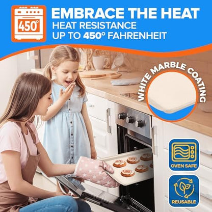 Emporio Kitchen Stackable Baking Pan Set - Nonstick White Marble Coating, Carbon Steel Bakeware Sets, PFOA, PFOS, PTFE Free, Recipe Booklet Included, Oven Safe Tray (Up To 450° F), Set of 10 - White