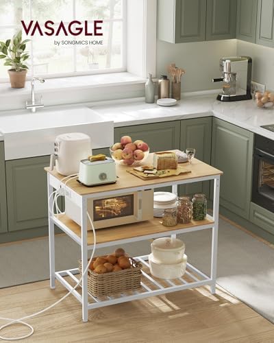 VASAGLE Kitchen Island with 3 Shelves, Storage Cabinet, Steel Structure