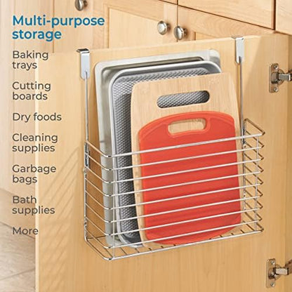 iDesign Classico Metal Over the Cabinet Kitchen Bakeware Organizer Basket for Cutting Boards, Baking Sheets, Pans, 13.73" x 5.18" x 14.2" - Chrome