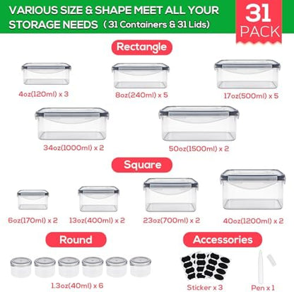 62PCS Thick Food Storage Containers with Airtight Lids for Meal Prep