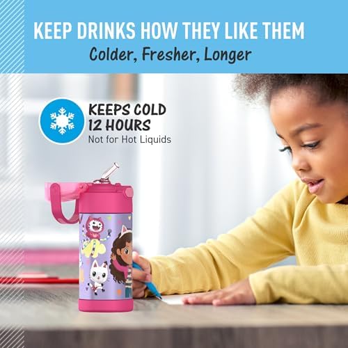 THERMOS FUNTAINER Water Bottle with Straw - 12 Ounce - Kids Stainless Steel Vacuum Insulated Water Bottle with Lid,Gabby’s Dollhouse,(Pack of 6)