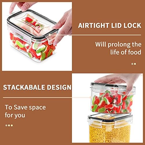 PRAKI Airtight Food Storage Containers Set, 16 Pcs BPA Free Plastic Dry Food Canisters for Kitchen Pantry Organization and Storage Ideal for Cereal, Flour & Sugar - Labels, Marker(Black)