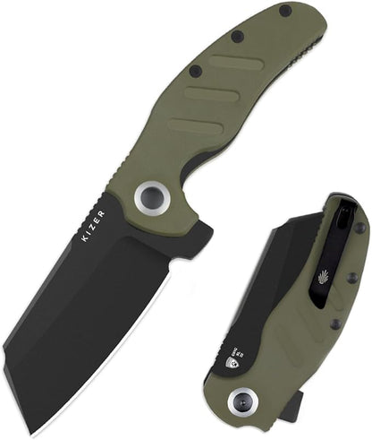 Kizer C01C XL Sheepdog Pocket Knife, 3.9" D2 Sheepsfoot Blade EDC Folding Knife with Green G10 Handle, Liner Lock, Flipper, and Pocket Clip, Camping Survival Knives for Men Women, V5488M1
