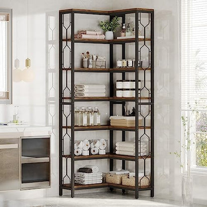 Tribesigns Corner Shelf, 7-Tier Industrial Corner Bookshelf and Bookcase