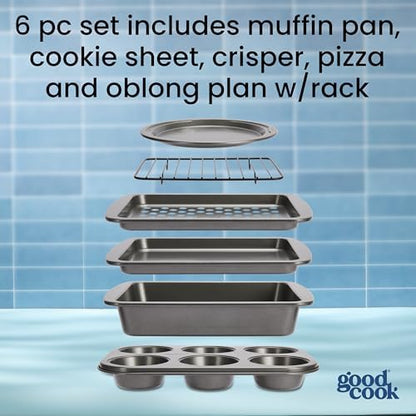 GoodCook Everyday Nonstick Toaster Oven 6-Piece Steel Bakeware Set, Gray