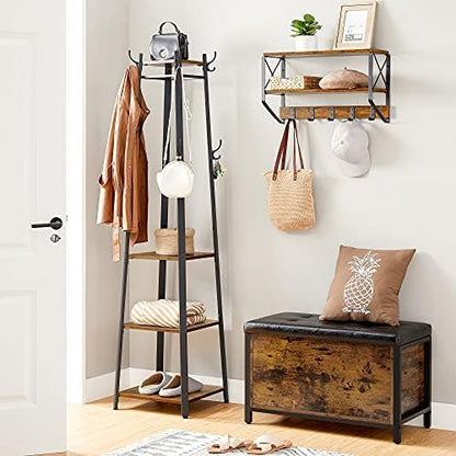 VASAGLE Coat Rack Freestanding, Hall Tree with 4 Shelves