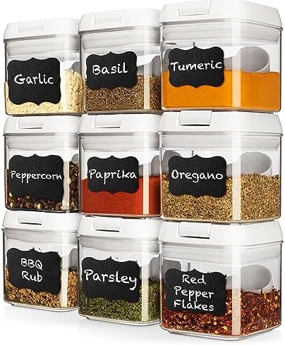 Shazo 9 PC (0.5L, 17oz) Spice Storage Containers with Lids & 6 Spoons