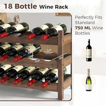 COSTWAY 3-Tier Bamboo Wine Rack, 18-Bottle Tabletop Wine Holder