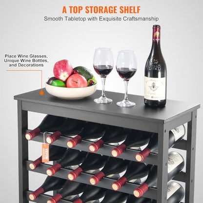 VEVOR 42 Bottle Modular Wine Rack, 7-Tier Solid Bamboo Wood Storage Racks with Table Top, Floor Freestanding Wines Holder Display Shelf, Wobble-Free Shelves for Kitchen, Bar, and Cellar (Black)