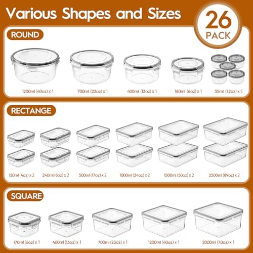 KEMETHY Large 52 Piece Food Storage Containers with Airtight Lids, BPA-free