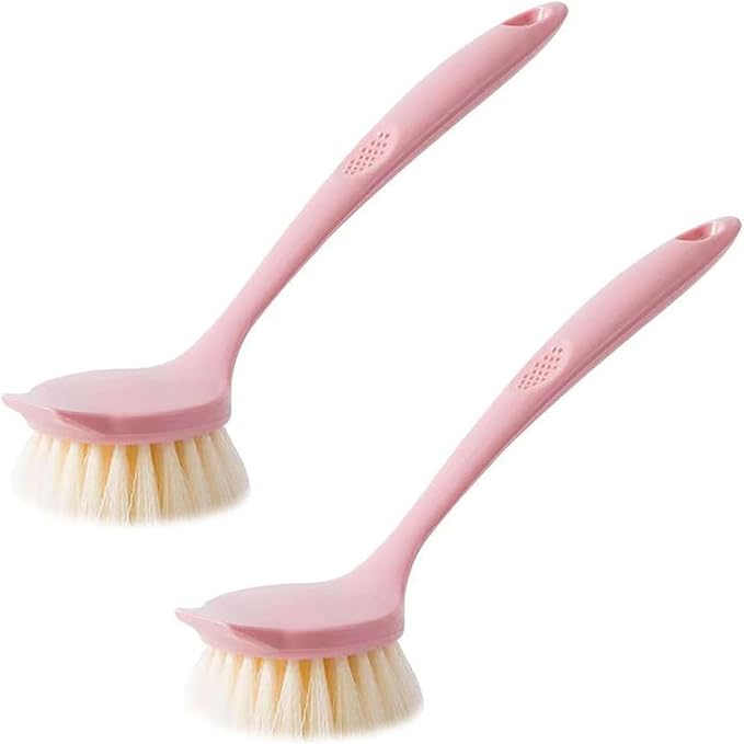 2 Pack Kitchen Dish Brush with Handle – Long Handle Scrubber with Tough Bristles