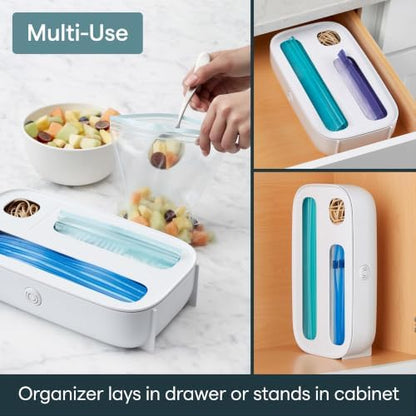 YouCopia StoraBag Drawer Food Bags Dispenser, 3-Slot, Plastic Sandwich Bag Organizer For Kitchen Storage, White