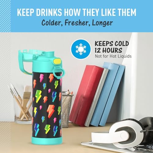 THERMOS FUNTAINER Water Bottle with Spout, 16oz, Lightning Bolt Girl