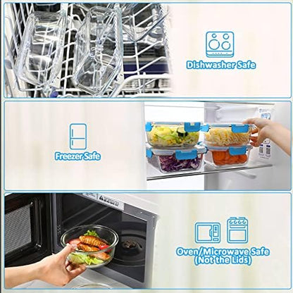 M MCIRCO 24 Piece Glass Food Storage Containers with Lids, Blue