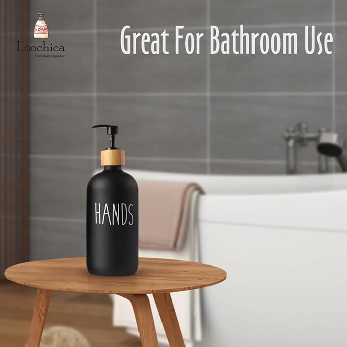 LOOCHICA Black Glass Kitchen Soap Dispenser, Detergent Dispenser or Hands Soap