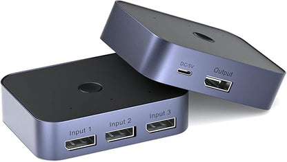 Y.D.F 8K@60Hz DisplayPort Switcher 3 in 1 Out DP1.4 32.4Gbps Data Transfer