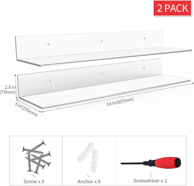 24 Inches Clear Floating Shelves