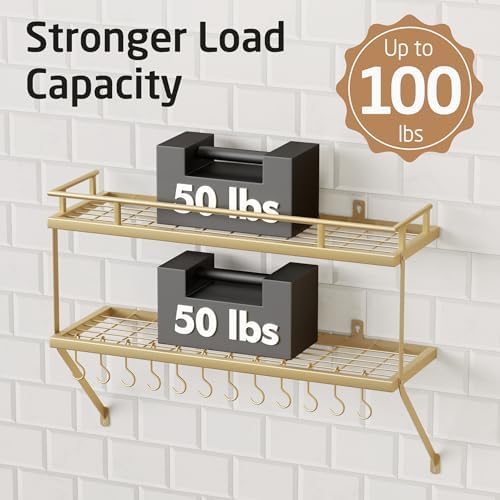 KES 30-Inch Gold Pot Rack Wall Mount, 2-Tier Hanging Pot and Pan Organizer