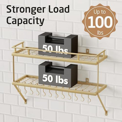 KES 30-Inch Gold Pot Rack Wall Mount, 2-Tier Hanging Pot and Pan Organizer