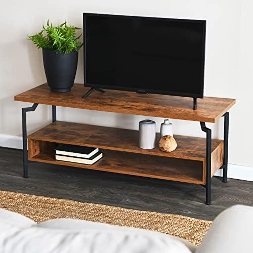 Household Essentials Crown TV Console in Rustic Hickory and Black Iron