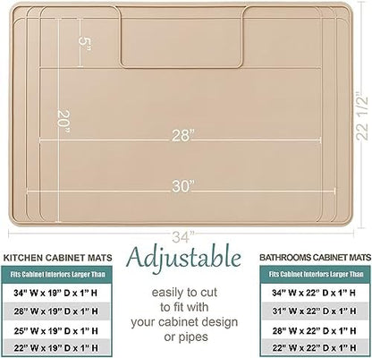 The Original Under Sink Mat - Silicone Waterproof mat, Trimmable, Easy to Clean, Kitchen cabinet liner, Under sink protector mats, Drip Tray with Lip - 34" x 22" or smaller - Beige