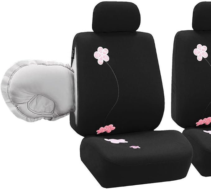 FH Group Full Set Cloth Car Seat Covers, Universal Fit, Low Back Front Seat Covers, Airbag Compatible, Split Bench Rear Seat, Washable Seat Cover For SUV, Sedan, Van, Black