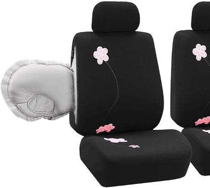 FH Group Full Set Cloth Car Seat Covers, Universal Fit, Low Back Front Seat Covers, Airbag Compatible, Split Bench Rear Seat, Washable Seat Cover For SUV, Sedan, Van, Black
