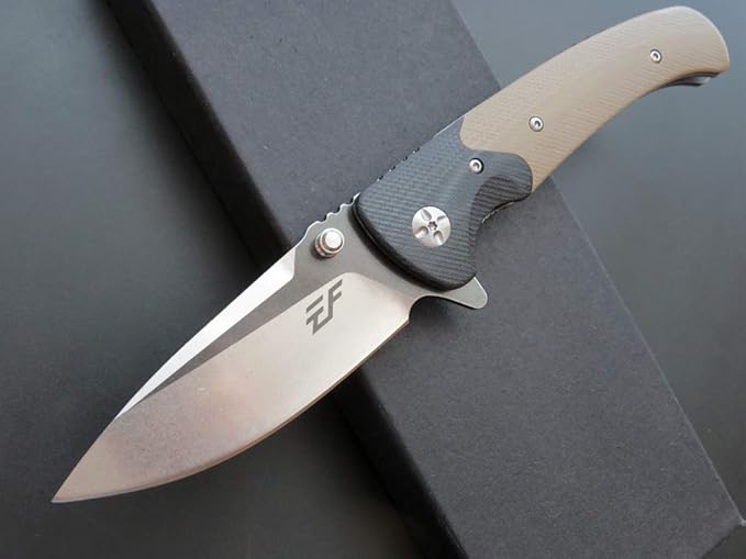 Eafengrow EF67 Pocket Knife with Metal Clip,D2 Steel Blade G10 Handle EDC folding knife Tool Liner Lock for Tourist Outdoor Camping Hiking Tactical (EF67-desert)